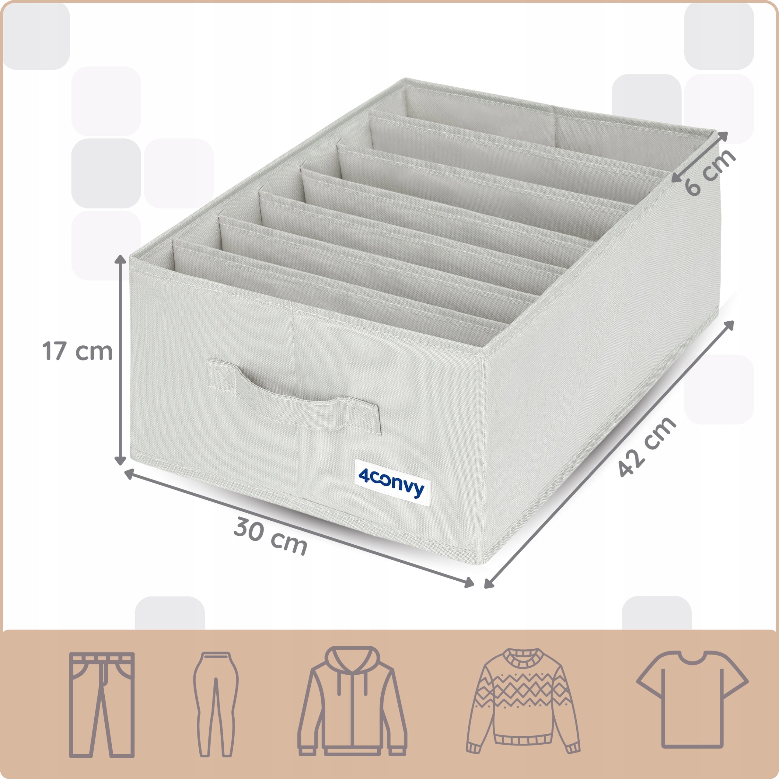 Organizers XXL box clothes container jeans for drawer 30x42x17 x2 Manufacturer code pantsorganizer_7grid_XXL_gray_2