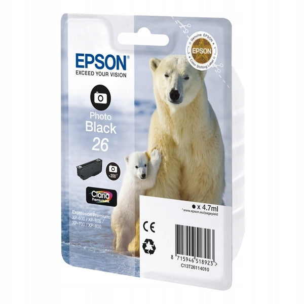 Original Epson 26 Black C13T26114012 Ink for Expression Premium XP Series Packaging status original