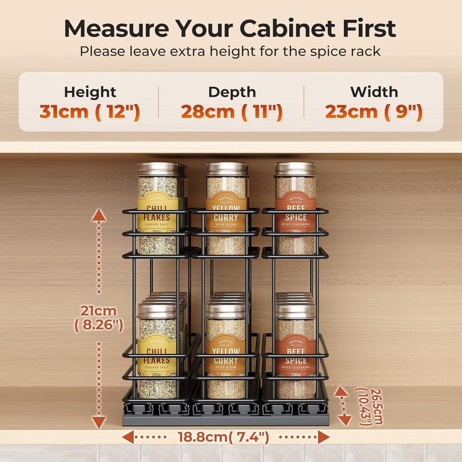 Orimade Retractable Spice Organizer for Cabinet Black Manufacturer code Orimade