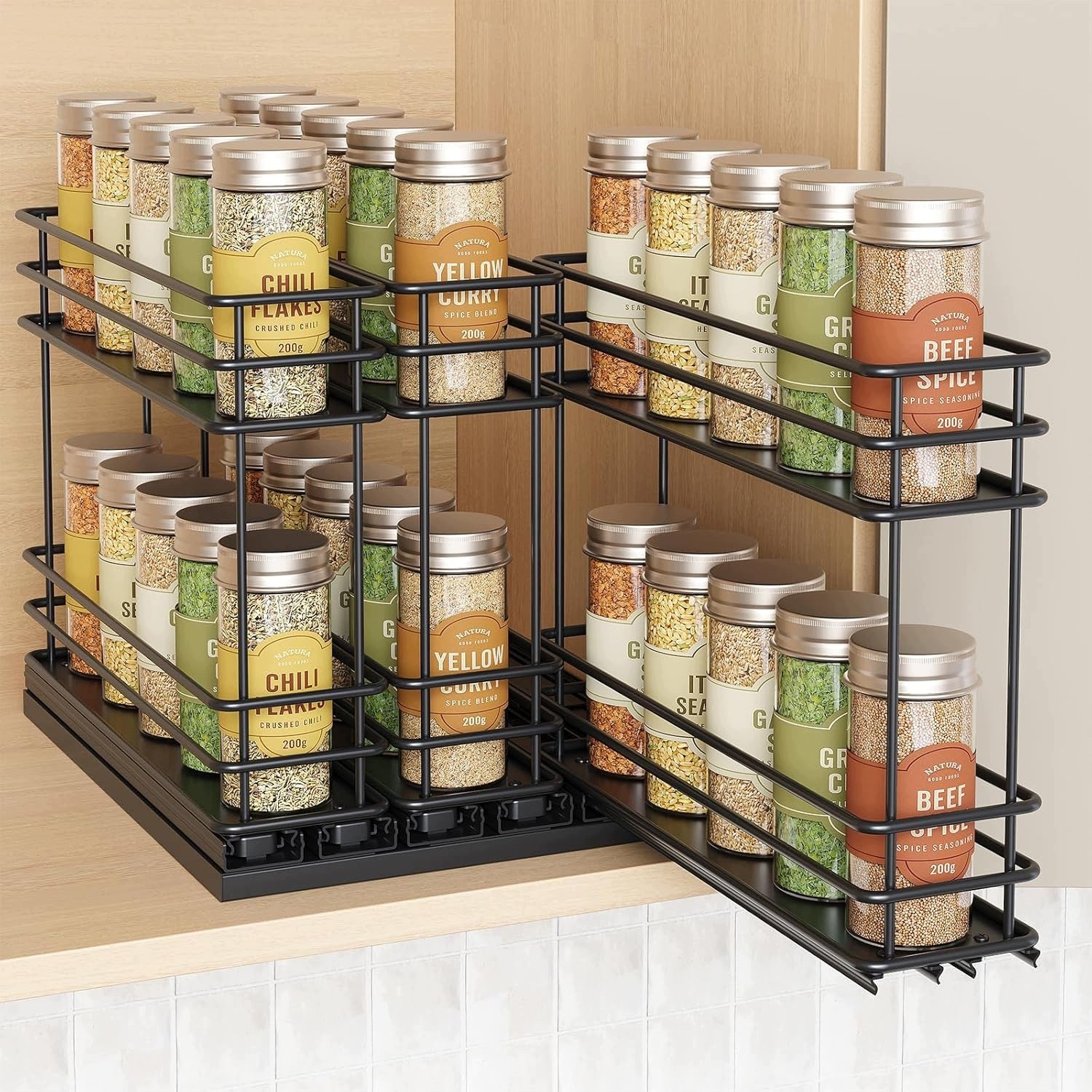 Orimade Retractable Spice Organizer for Cabinet Black