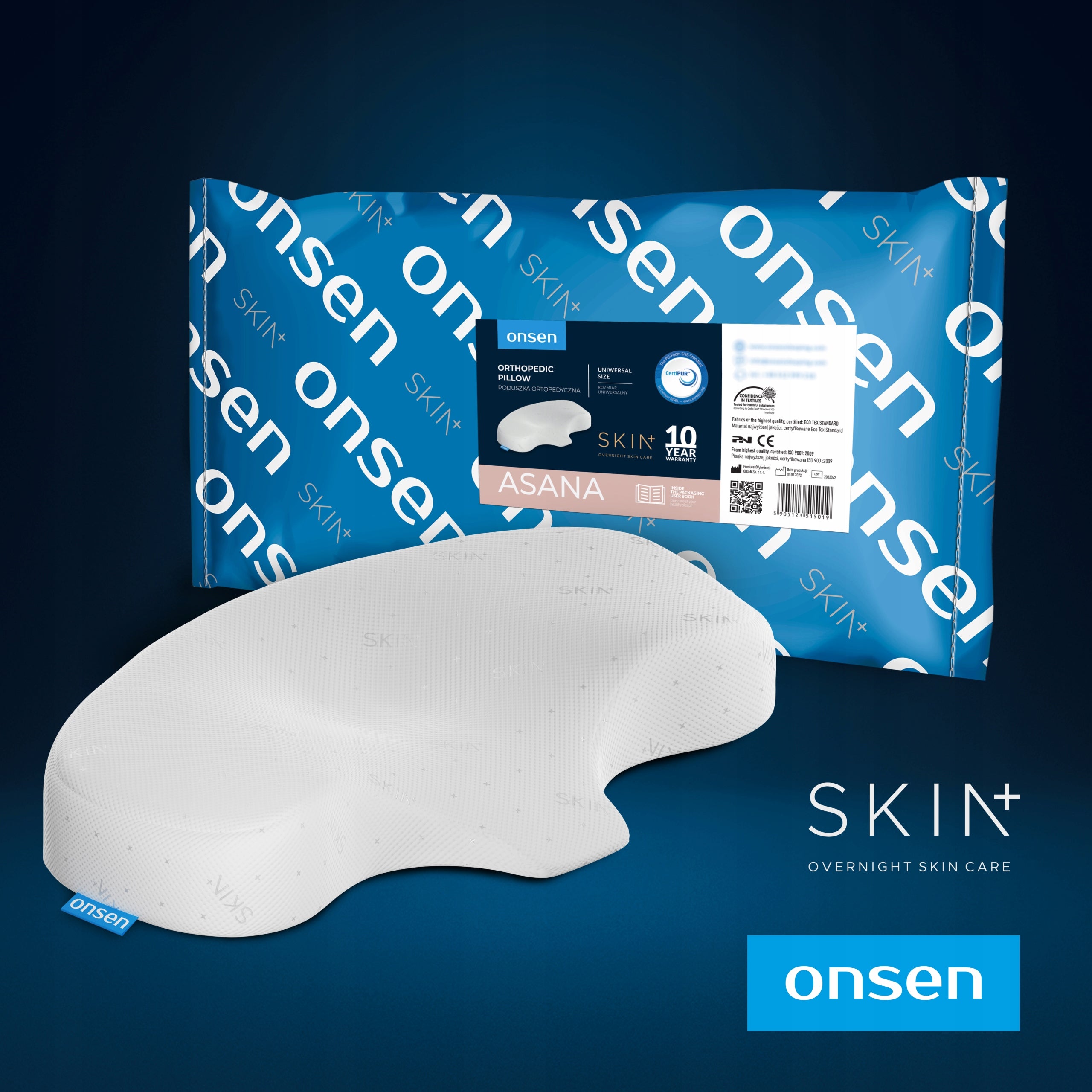 Orthopedic anti-wrinkle pillow Asana Skin+ from ONSEN EAN (GTIN) 5905123515019