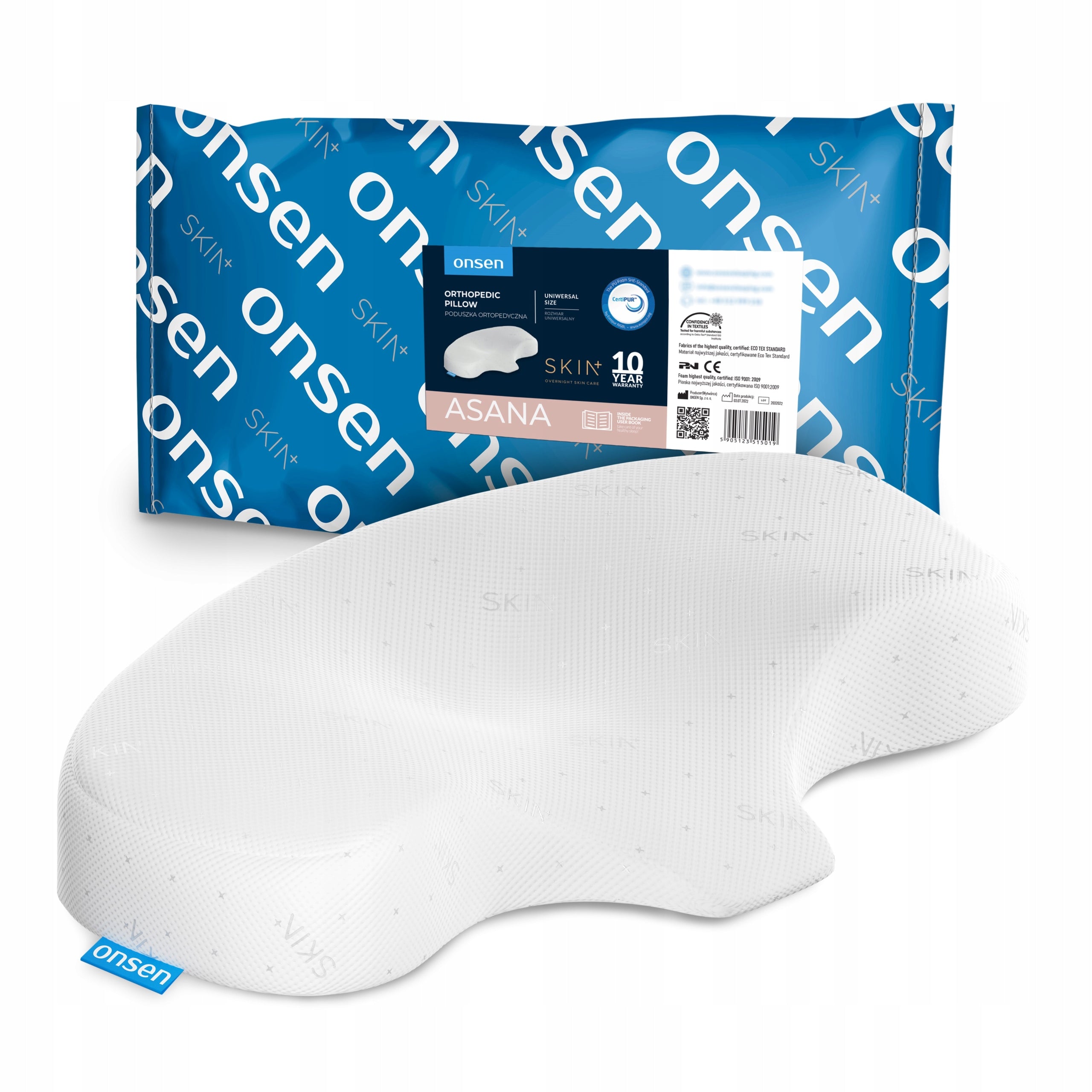 Orthopedic anti-wrinkle pillow Asana Skin+ from ONSEN