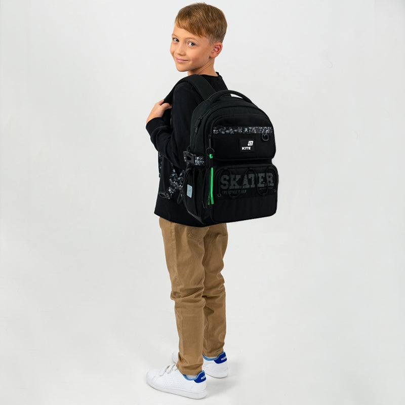 Orthopedic backpack for school for boys 6-12 years black Skate Kite Packaging status original