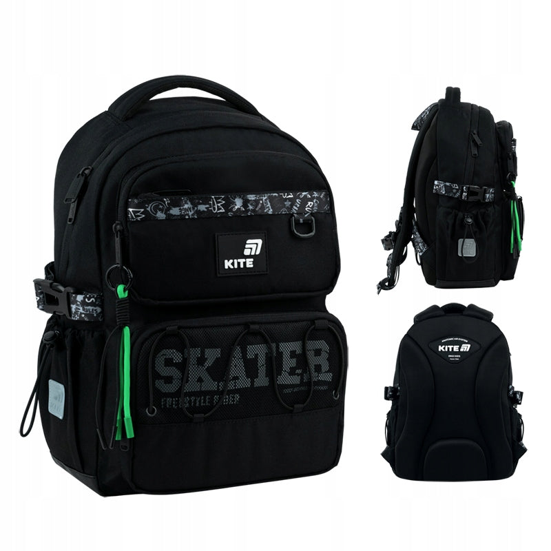 Orthopedic backpack for school for boys 6-12 years black Skate Kite