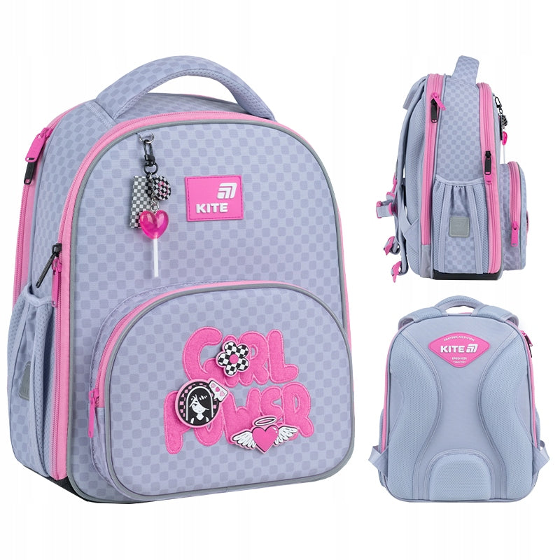Orthopedic backpack satchel for girls 1-6 class with patches Kite