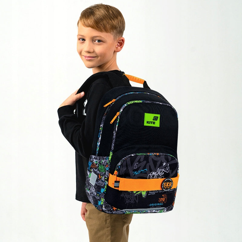 Orthopedic school backpack for boys 1-6 class with patch black Kite Packaging status original