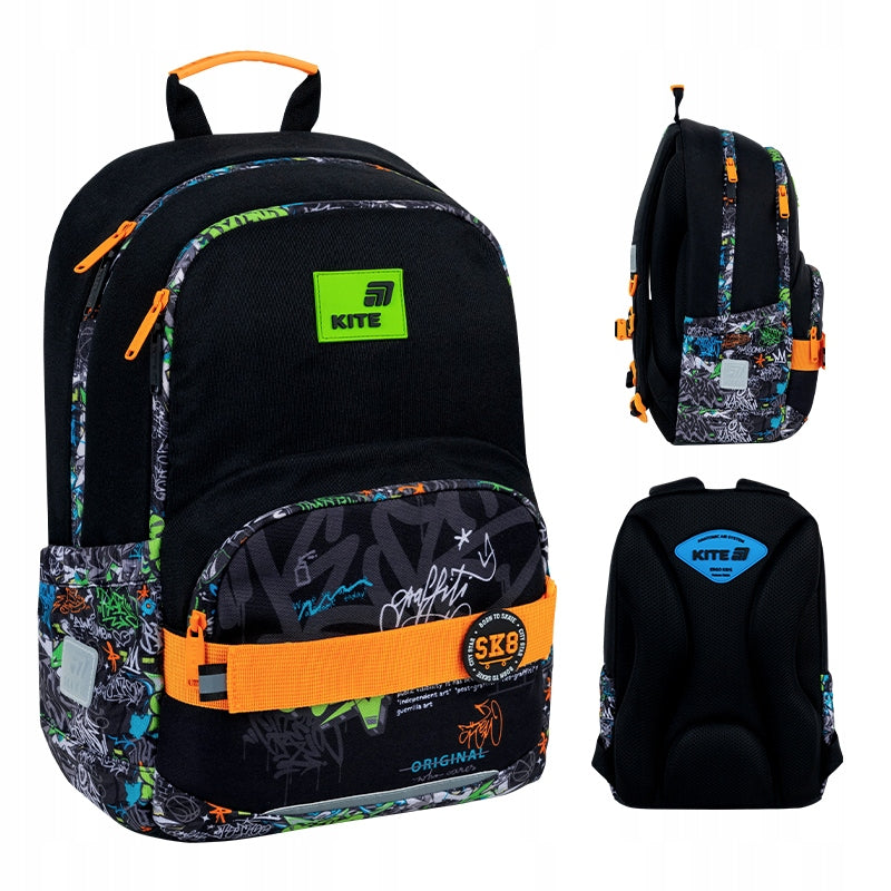Orthopedic school backpack for boys 1-6 class with patch black Kite