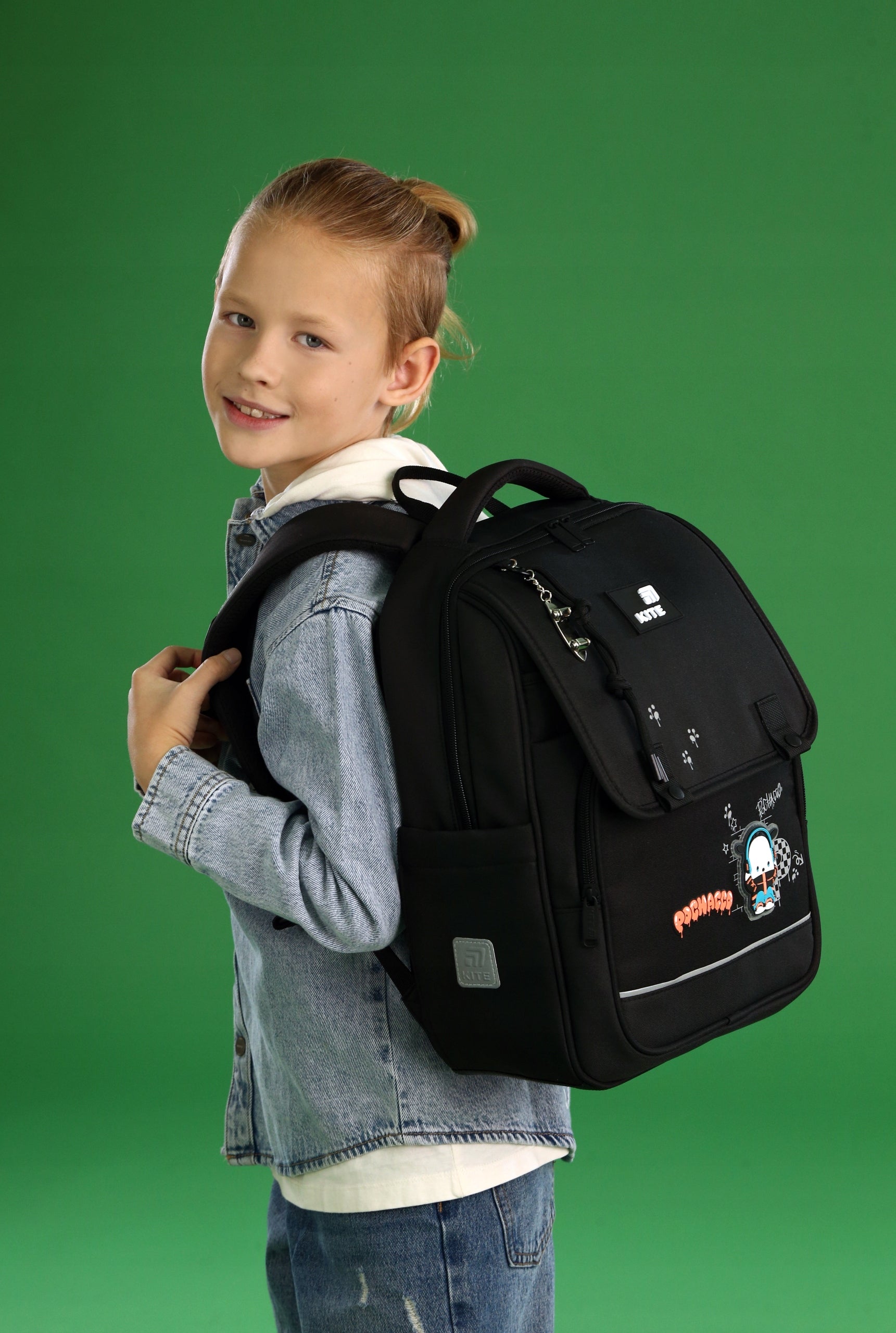 Orthopedic school backpack for boys 6-12 years black Pochacco Kite Packaging status original