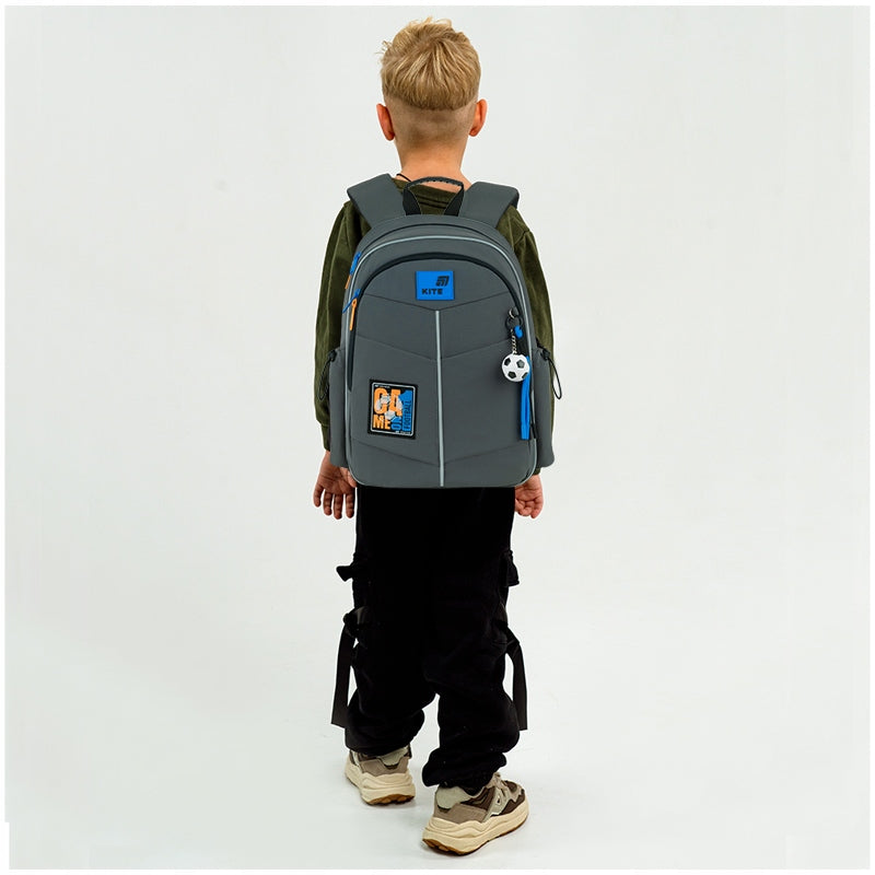 Orthopedic school backpack for first grader with patches grey Kite Packaging status original