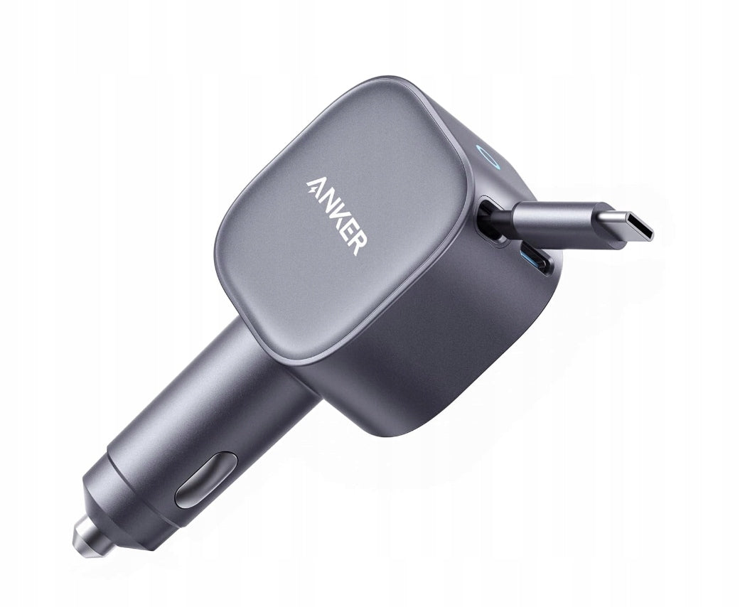 Oryginalna Ładowarka Samochodowa Anker USB-C 75W Mocna Zwijany kabel