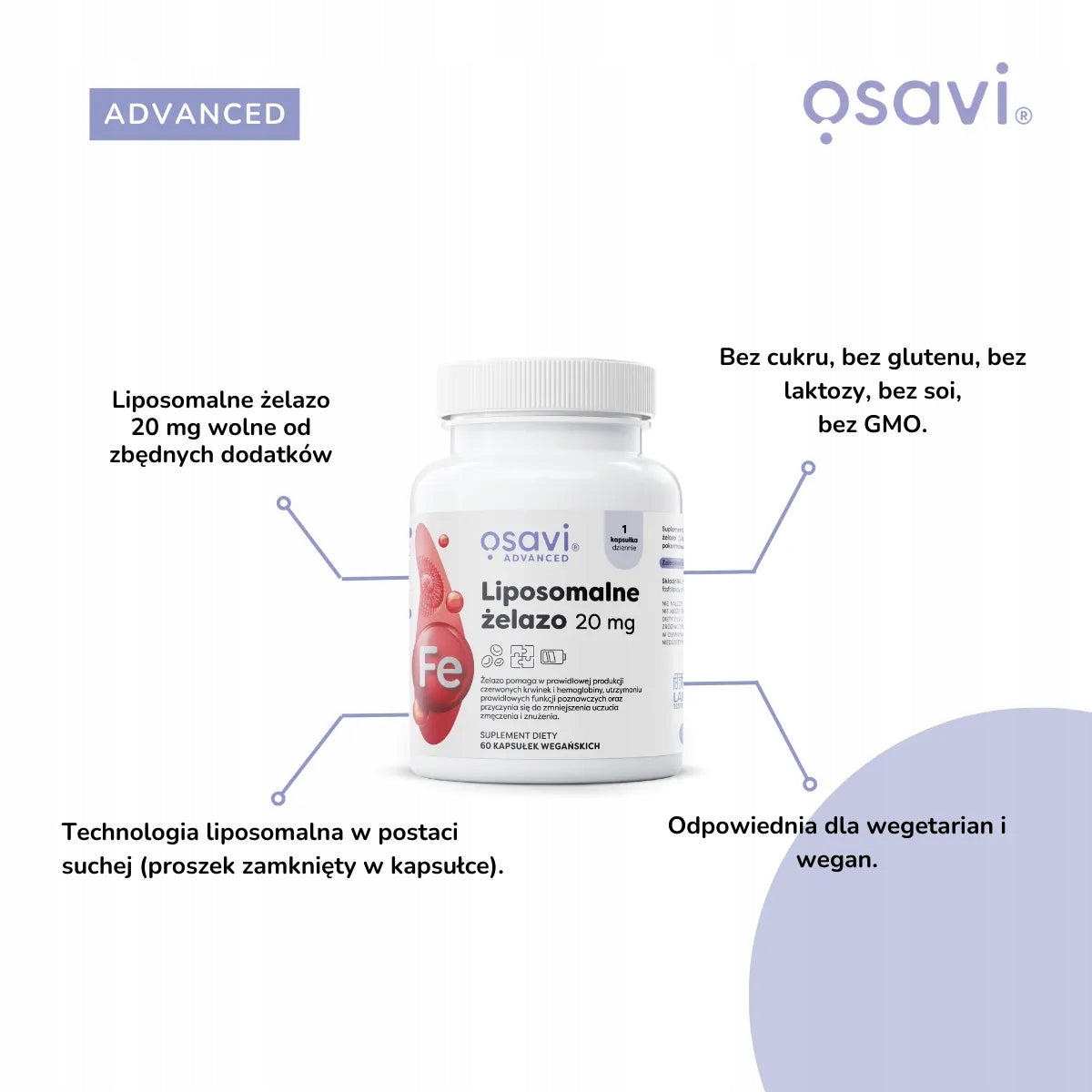 Osavi Liposomal Iron 20mg Resistance, to Red Blood Cells 60 vege kaps Expiration date not specified