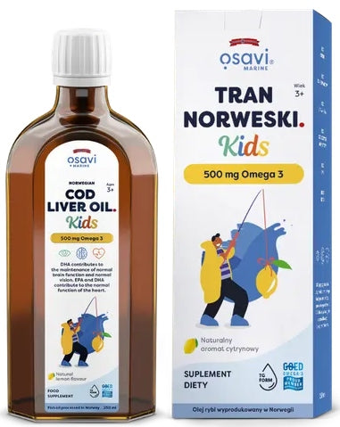 Osavi Norwegian Tran Kids, 500mg Omega 3 Lemon flavour 250 ml. For children