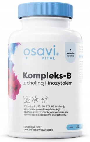 Osavi Vitamins Group B KOMPLEX B1 B2 B3 B5 B6 B12 CHOLINE INOSITOL 120vkaps