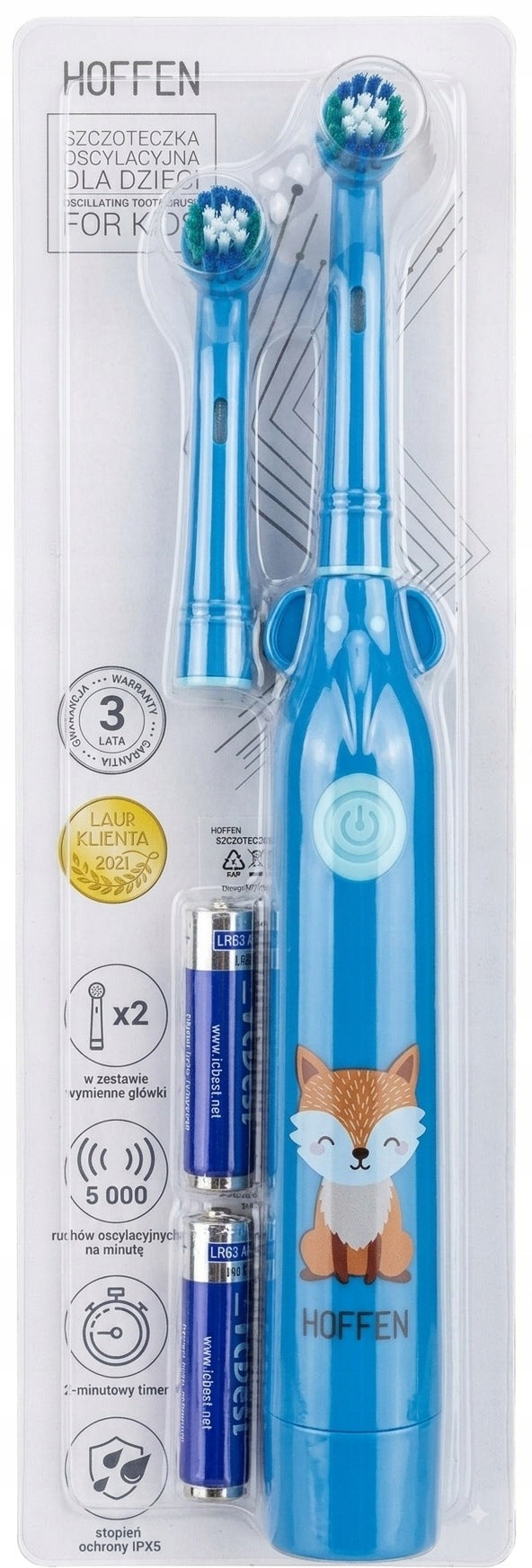 Oscillating toothbrush for children Hoffen Blue FOX 2 heads