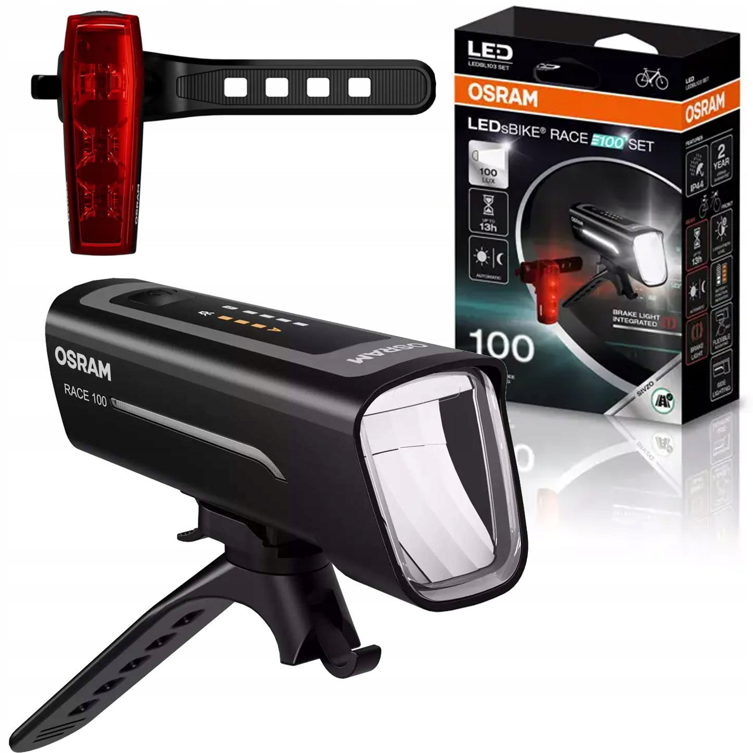 Osram POWERFUL LED Bike Light for Front and Rear LEDs BIKE RACE 100 Set