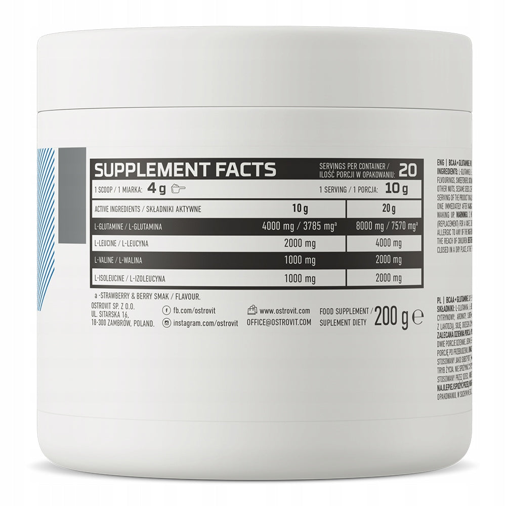 OstroVit BCAA Glutamine 200 g orange Expiration date at least six months from the date of purchase