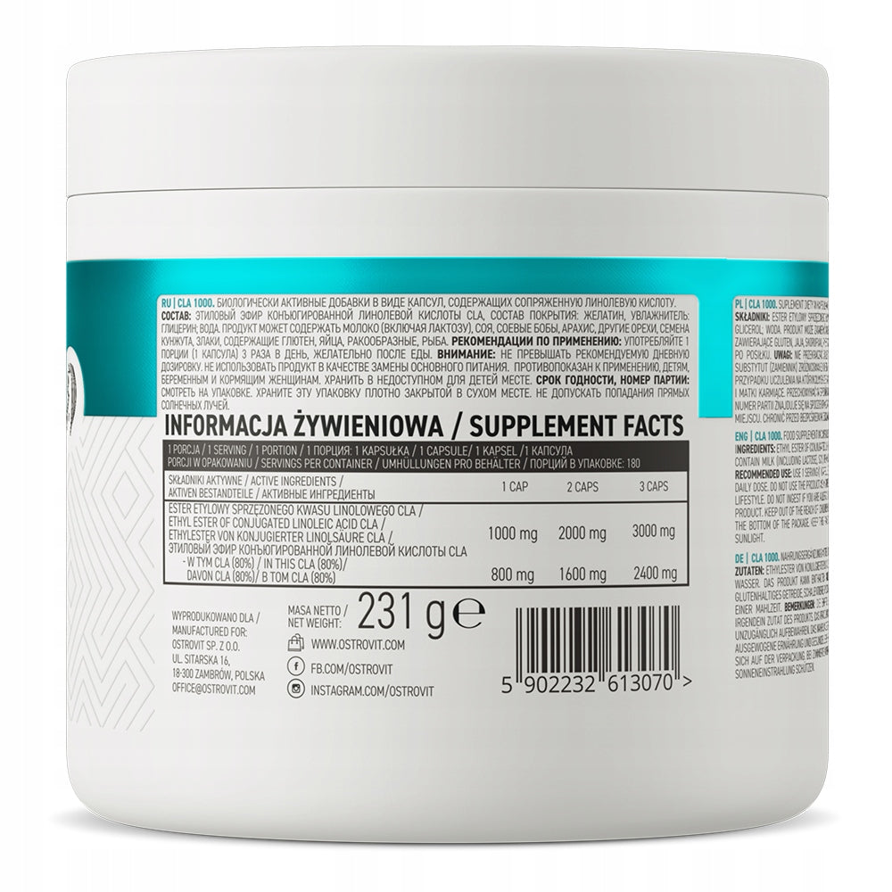 OstroVit CLA 1000 2x180 caps LINOLEIC ACID SLIMMING Lipids Insulin Manufacturer code 5902232613070