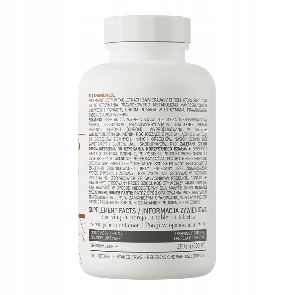 OstroVit Chromium 200mcg 200 tabs CHROMIUM PICOLINATE ORGANIC Metabolism Packaging status original