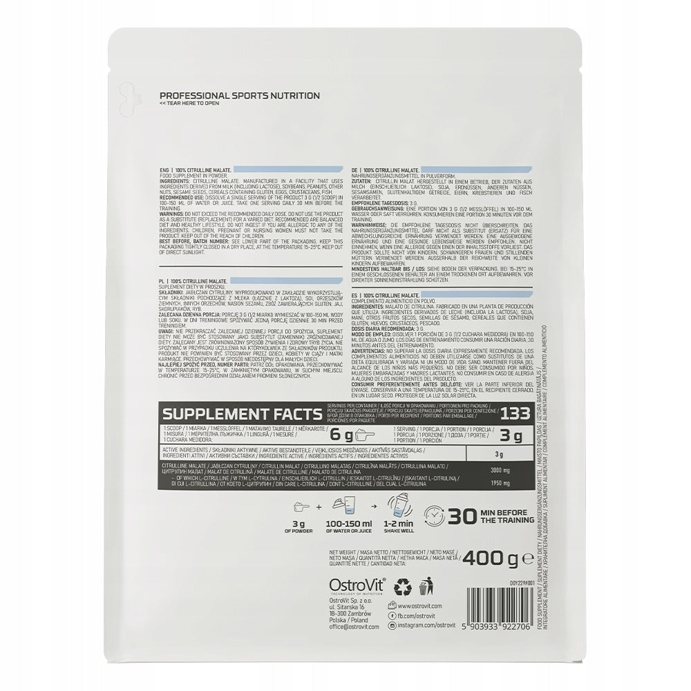 OstroVit Citrulline 400g Dietary Supplement for Performance and Regeneration Sport Packaging status original