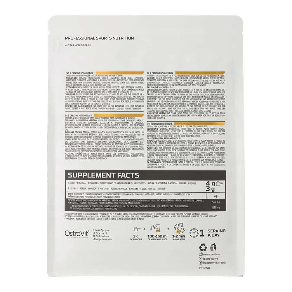 OstroVit Creatine Monohydrate 2x500 g CREATINE MONOHYDRATE Manufacturer code 5902232617634