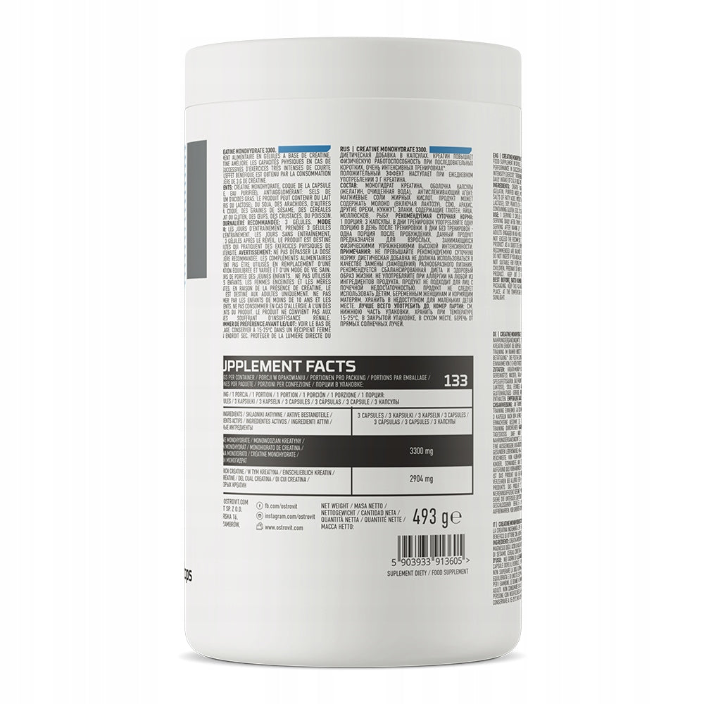 OstroVit Creatine Monohydrate 3300mg 400 kap CREATINE MONOHYDRATE Expiration date at least 1 year from the date of purchase