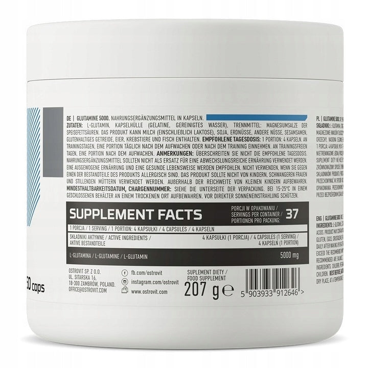 OstroVit Glutamine 5000 150 caps L-GLUTAMINE AMINO Intestinal Stomach Expiration date at least 1 year from the date of purchase