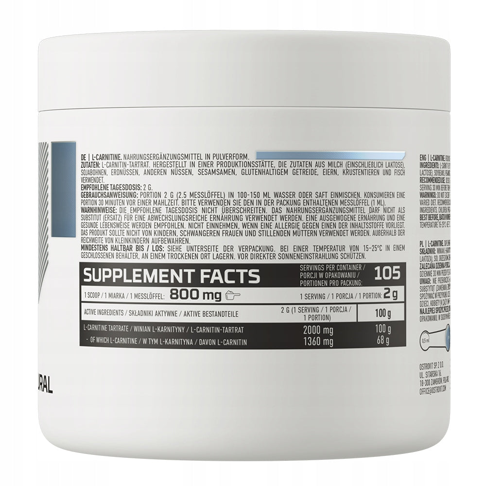 OstroVit L-Carnitine 210 g L-Carnitine Tartrate 2000 mg Pure Without Additives Expiration date at least 1 year from the date of purchase