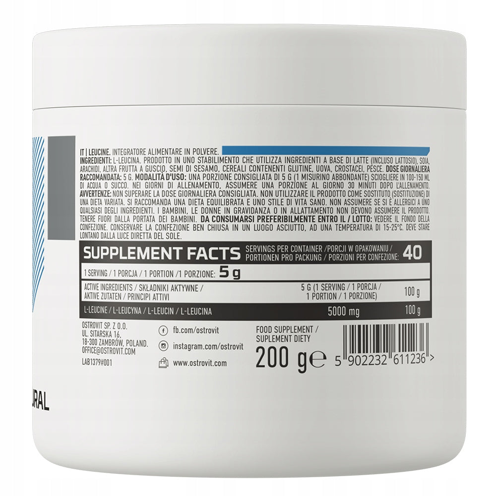 OstroVit L-Leucine 200 g Leucine 5000 mg Amino Acid Expiration date at least 1 year from the date of purchase