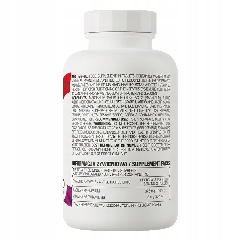 OstroVit Mg + B6 90 tabs MAGNESIUM citrate 375 mg VITAMIN B6 Pyridoxine Manufacturer code 5902232611014