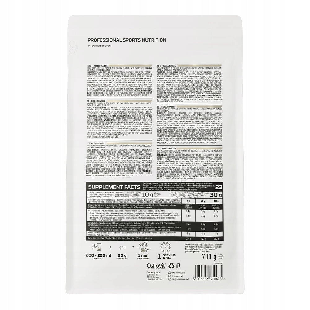 OstroVit Micellar Casein 700 g Protein Before Sleep at Night Regeneration Expiration date at least 1 year from the date of purchase