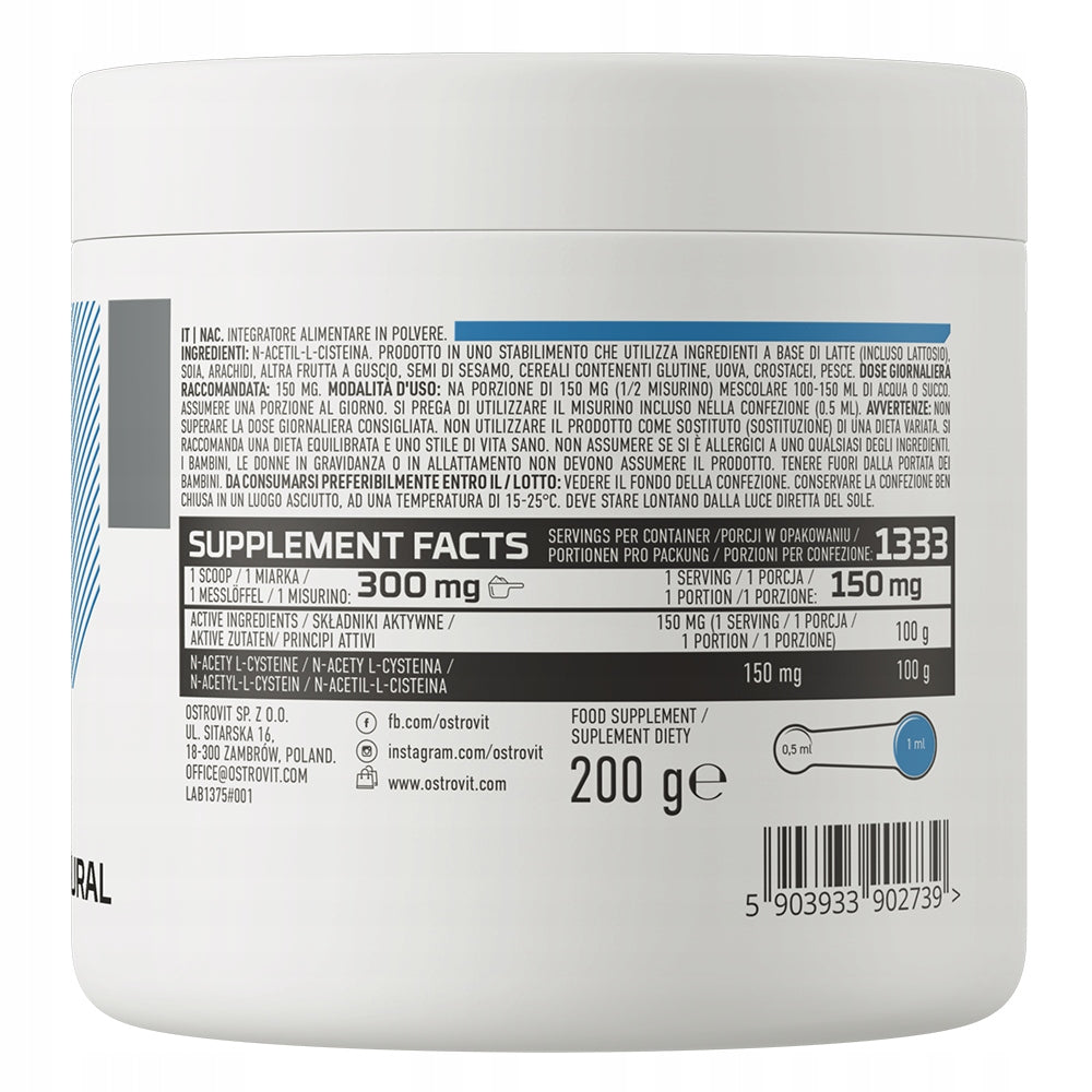 OstroVit NAC N-ACETYL L-CYSTEINE Powder 200 g NATURAL 1333 SERVINGS Expiration date at least 1 year from the date of purchase