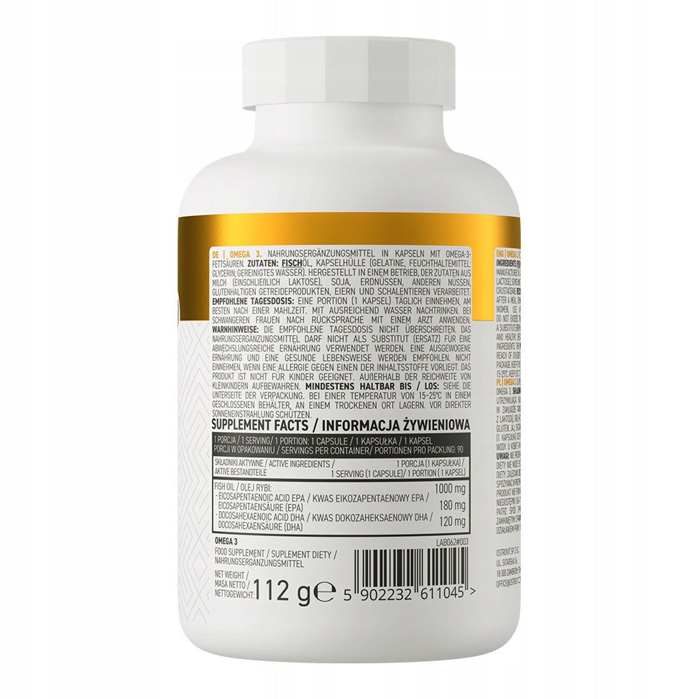OstroVit Omega 3 90cap ESSENTIAL FATTY ACIDS EPA DHA Fish Oil 1000 mg Packaging status original