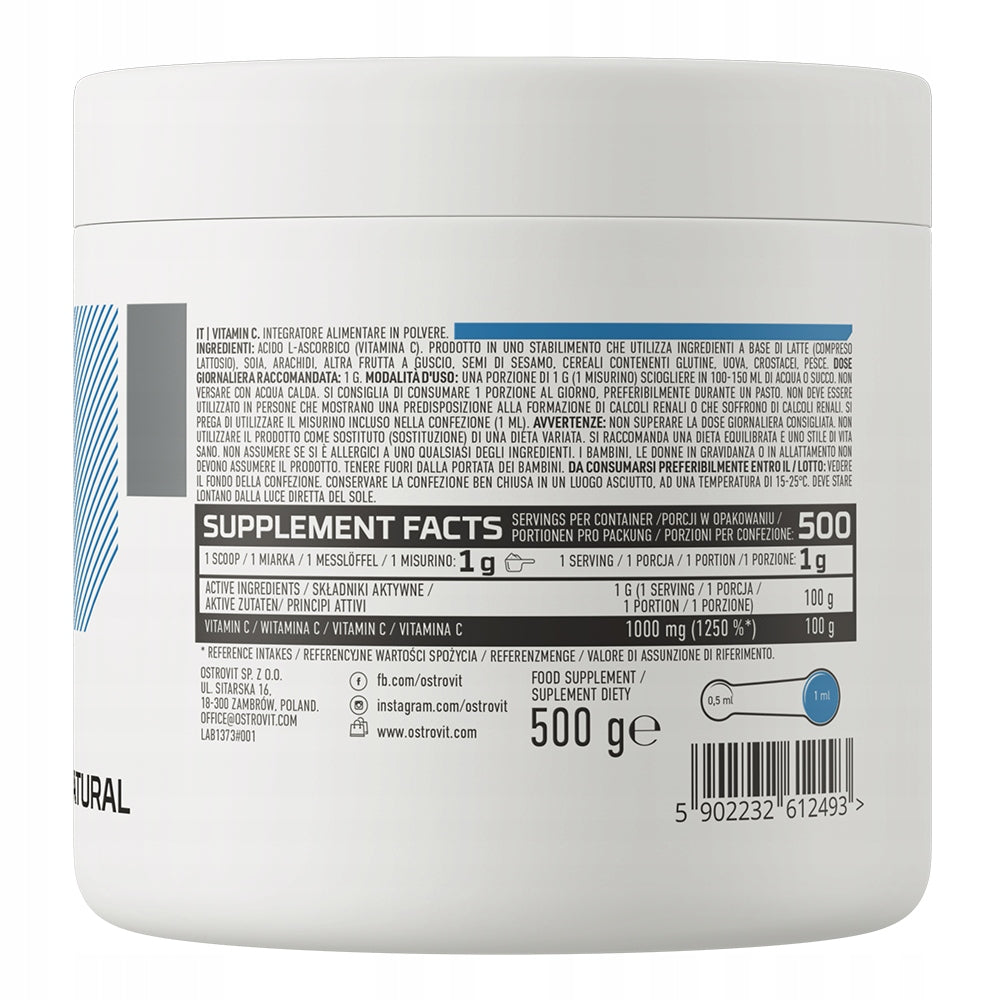 OstroVit Vitamin C 500 g L-ascorbic acid VITAMIN C 1000 mg 500 Servings Packaging status original