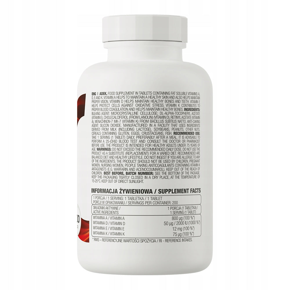 OstroVit Vitamins ADEK 200 tablets Vitamin complex Immunity Bone Vision Packaging status original