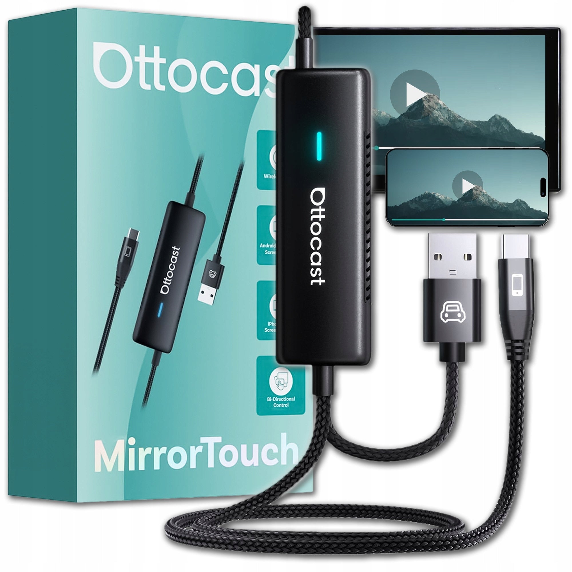Ottocast Mirror Touch Wireless Car Play Android Dual Band Wi-Fi Adapter