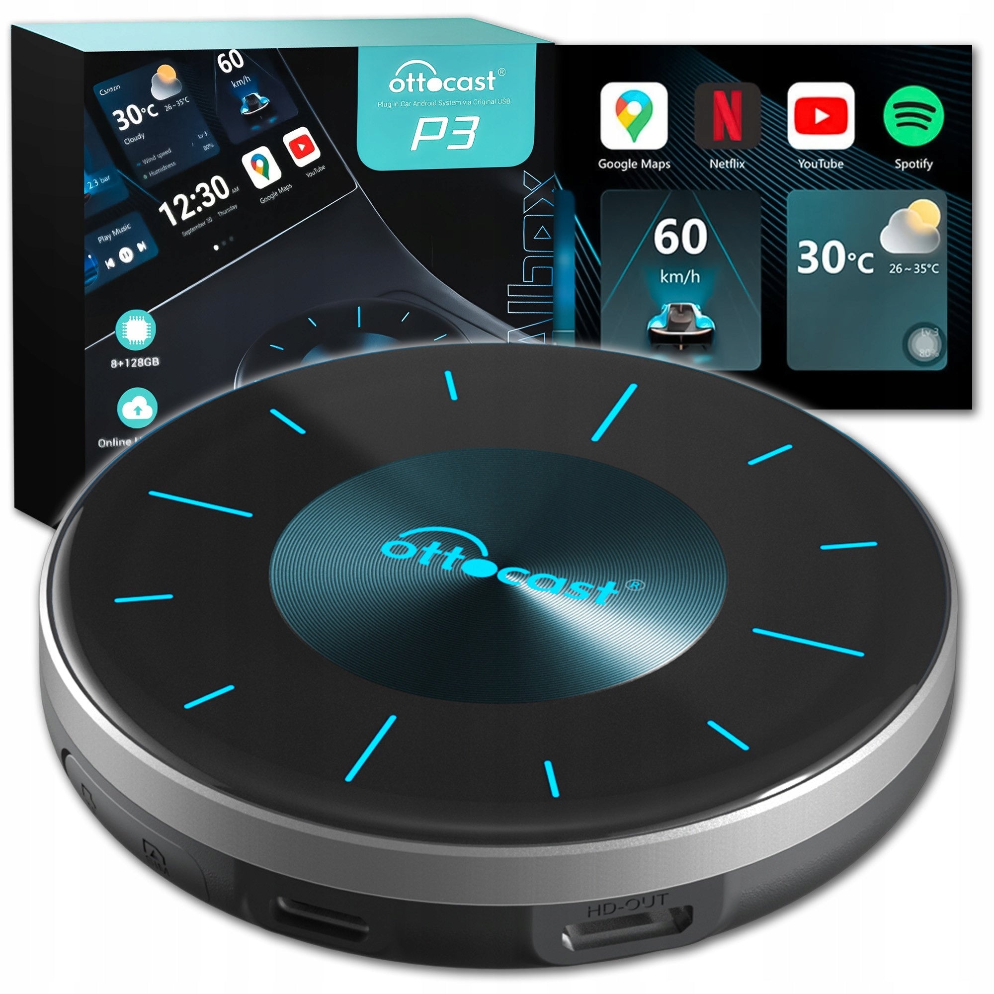 Ottocast OttoAibox P3 128GB Wireless CarPlay Android Auto TV BOX HDMI
