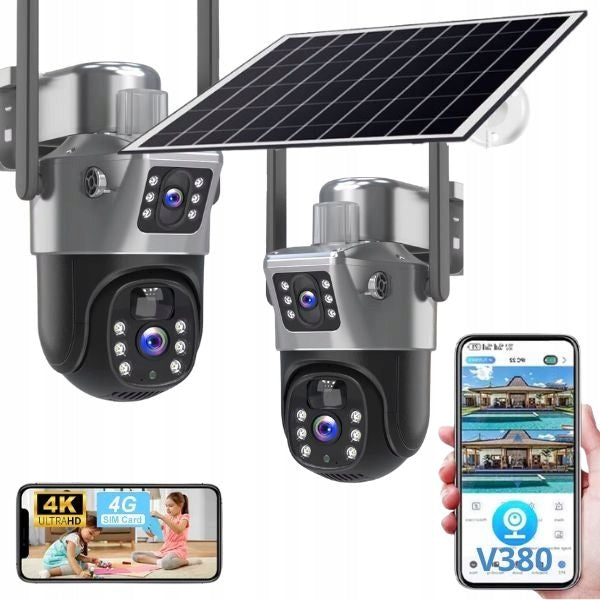 Outdoor 4K HD Solar Camera Two Lenses 8MP 4G LTE SIM Card
