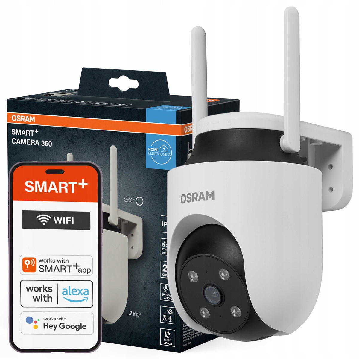 Outdoor Camera Rotating 360° IP67 2K QHD Smart Wifi Alarm Motion Sensor