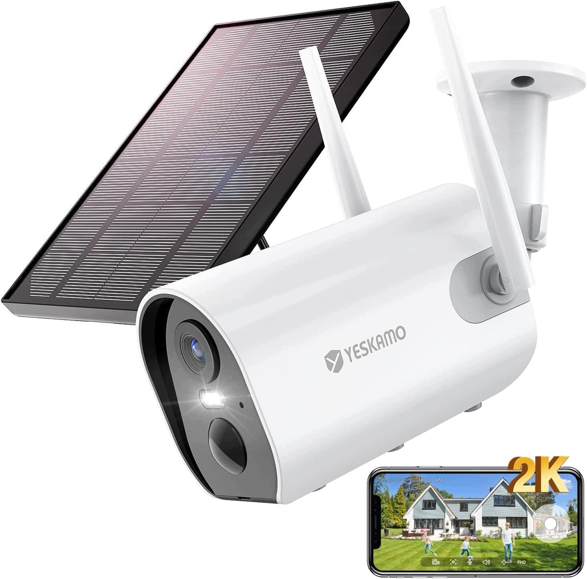 Outdoor Camera WiFi Solar 1080P Wireless Rechargeable YESKAMO