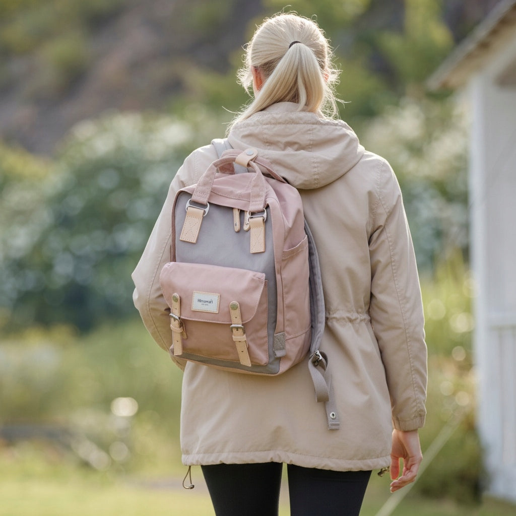 Outdoor City School Backpack Himawari HM188L for Laptop 13,3 14,1 Pink-Brą Brand Himawari