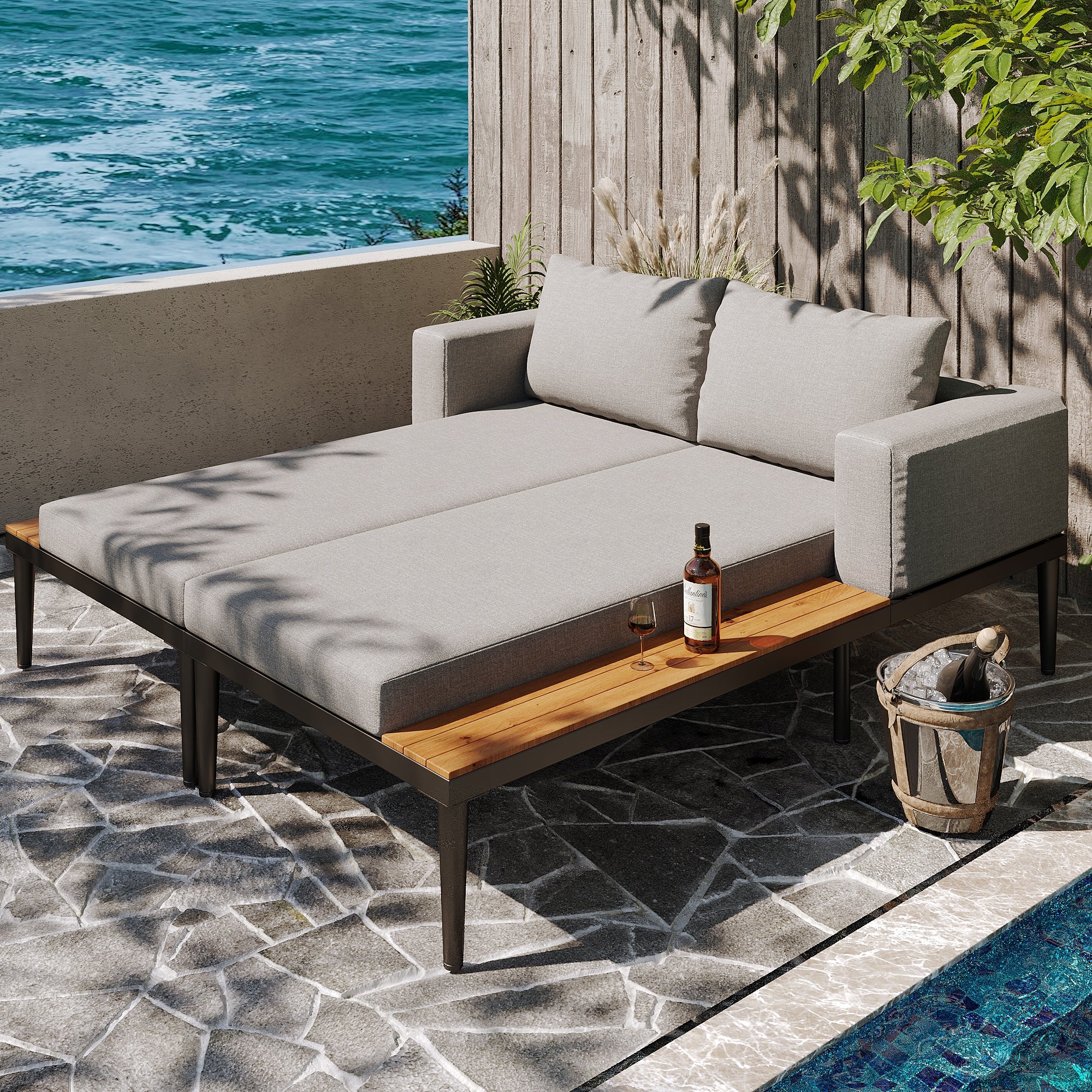 Outdoor Double Daybed with Shelves, Waterproof LoungeBed for Patio & Garden Manufacturer code MT6042210NN