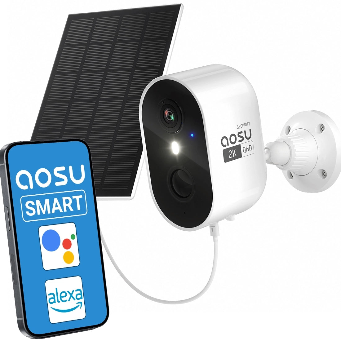 Outdoor IP Camera WiFi 2K QHD Solar AI App Aosu Night Mode