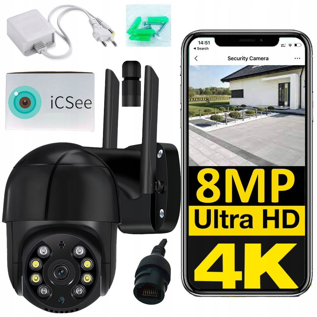 Outdoor IP WiFi PTZ Camera 8MP 4K 4x Zoom Ultra HD Detection 8MPx