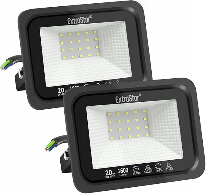 Outdoor LED spotlight 20W 1600 lm 6500 K IP65 black EXTRASTAR 2 pieces