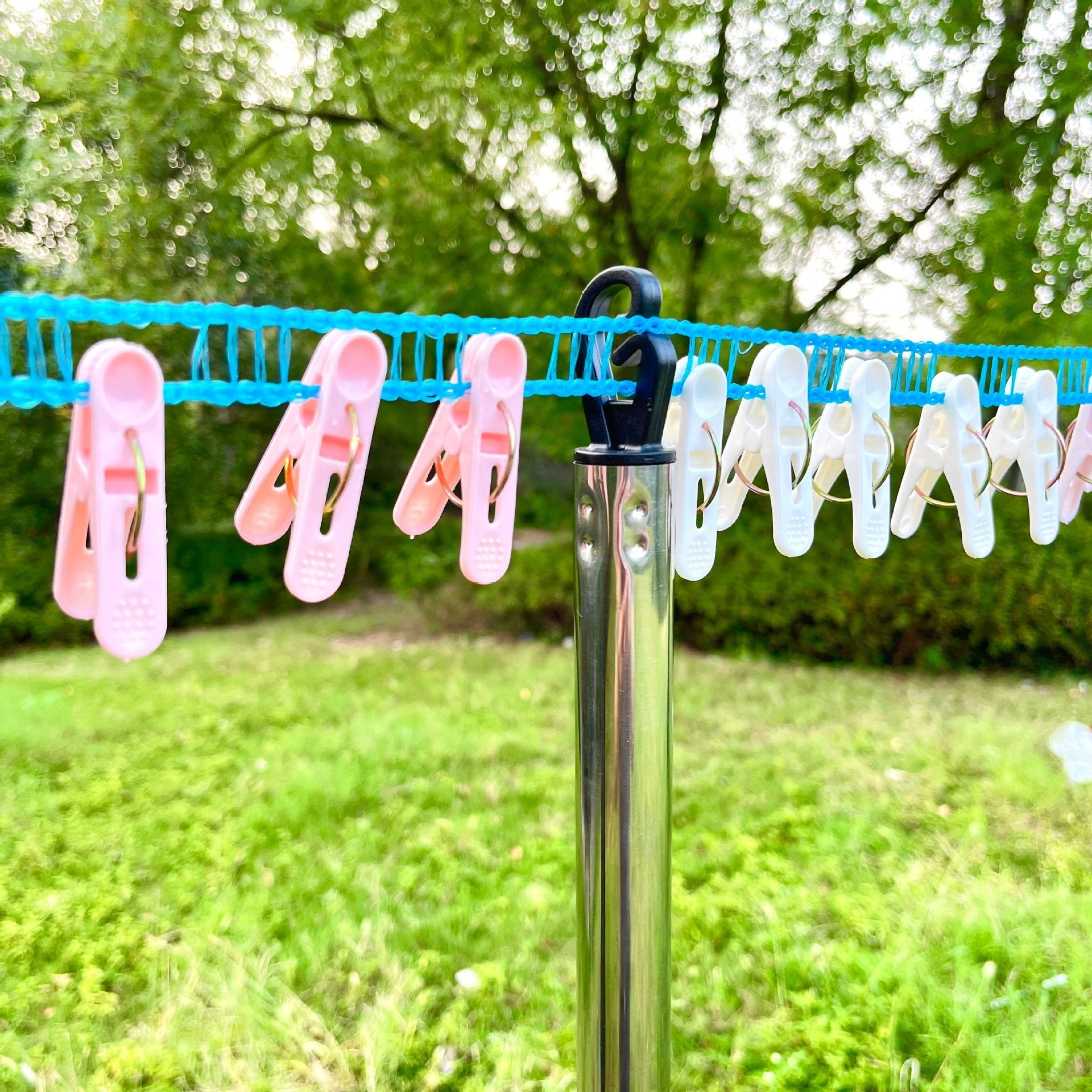 Outdoor Laundry Support Frame Nylon Clothesline with Clothespins Set Kind Portable