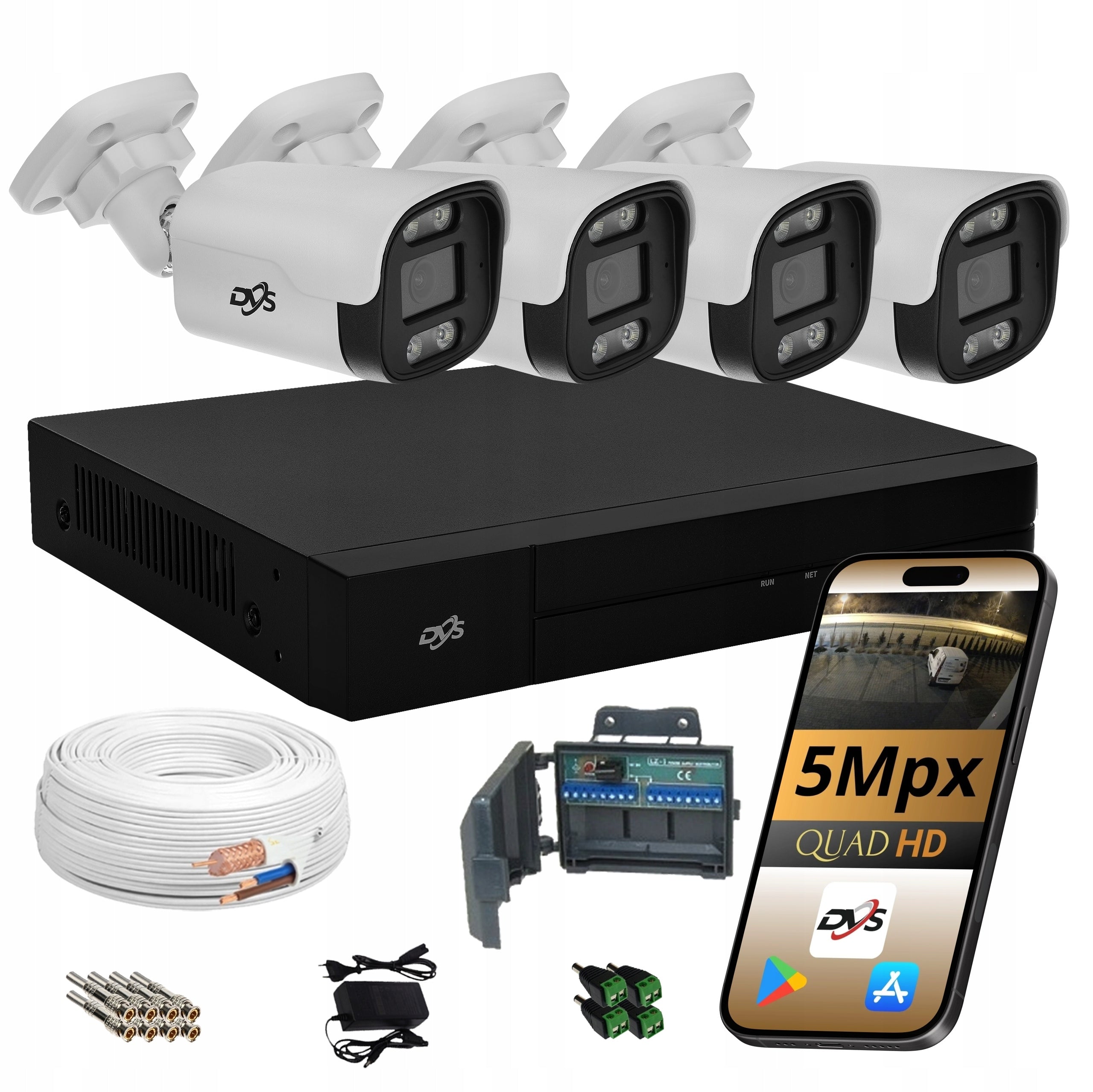 Outdoor Monitoring SET OF 4 Analog Cameras TUBA 5MPX Camera DVS