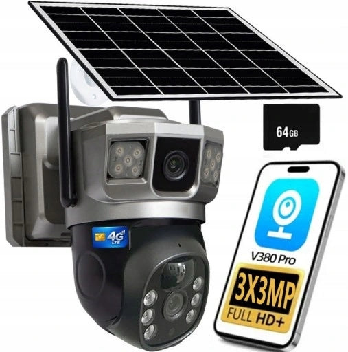 Outdoor SOLAR ROTARY CAMERA THREE SCREENS SIM CARD 4G LTE 3MP+3MP+3MP