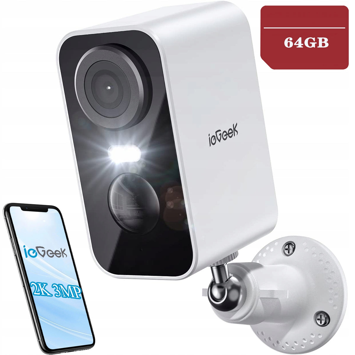 Outdoor Security 2K 3MPx HD 64GB WIFI Camera for 5200mAh Battery