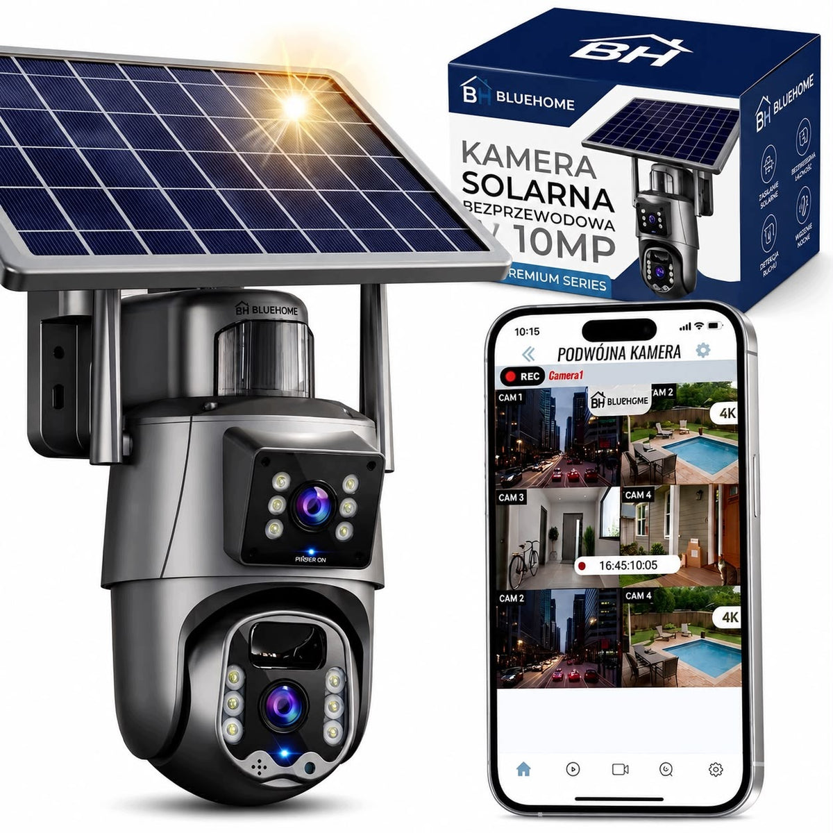 Outdoor Solar Camera Rotating 2 Lenses 10MPx 4G LTE Wireless