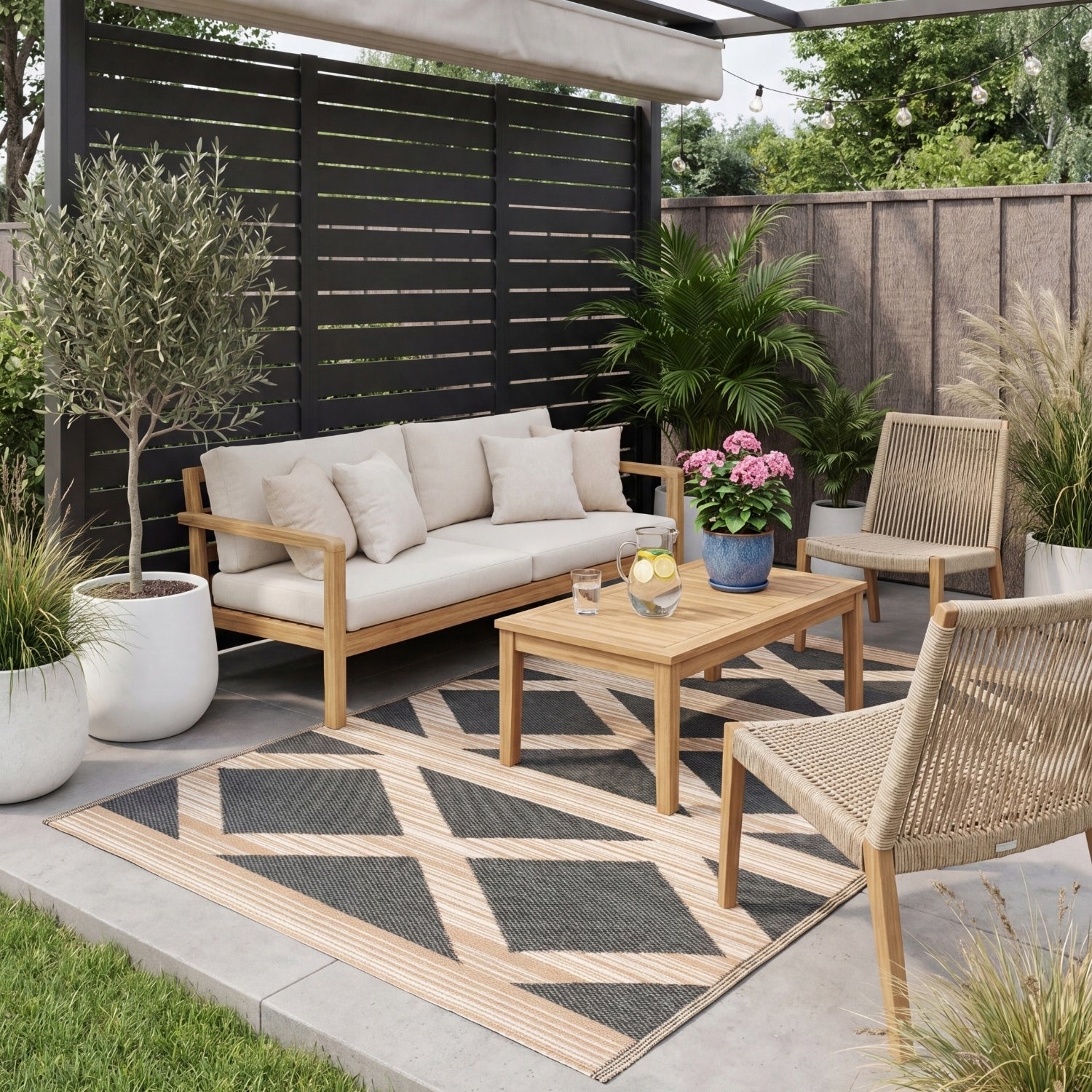 Outdoor Terrace Rug 150x200cm Waterproof Large for Balcony Double Sided Color gray